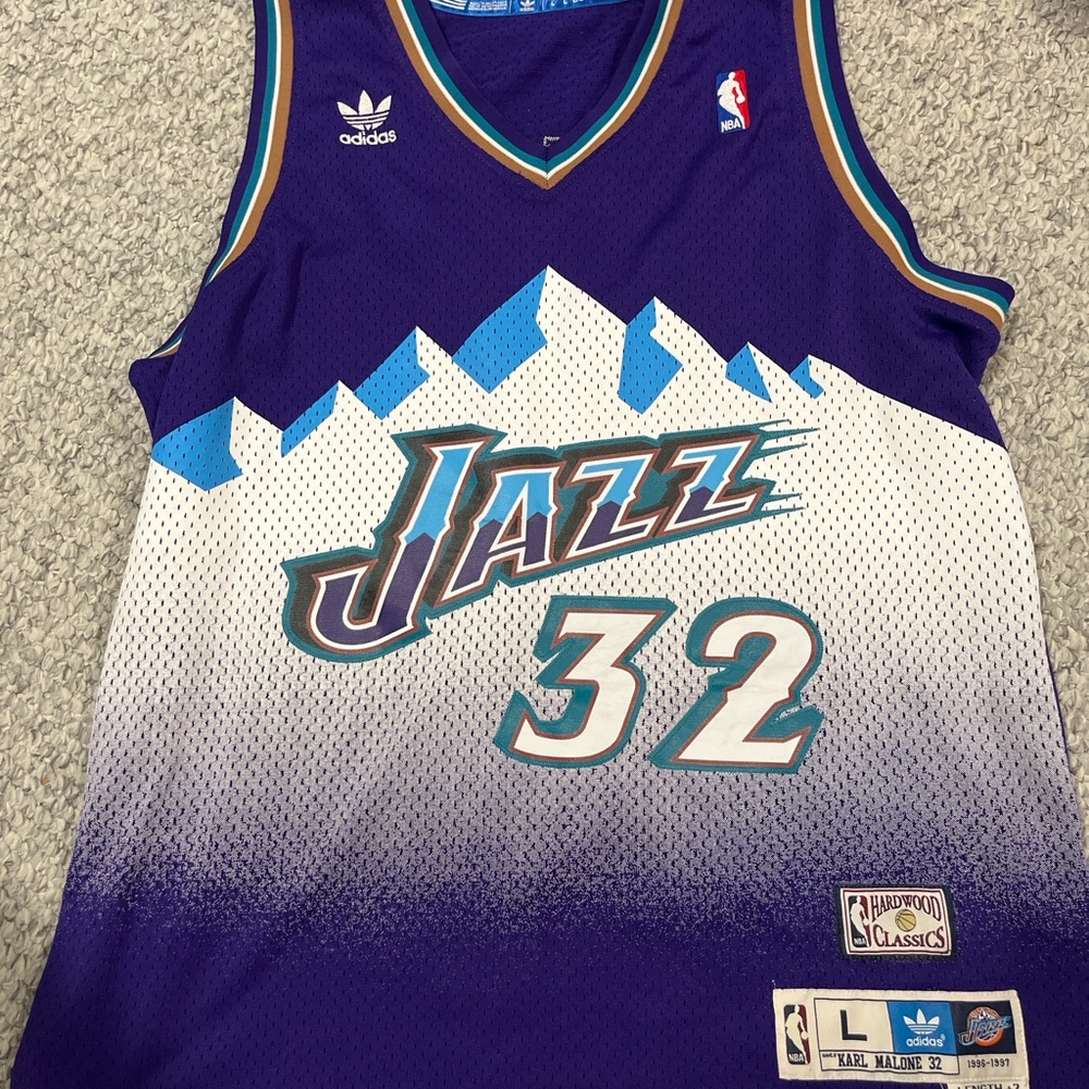 Adidas Purple and White Jazz Basketball Jersey